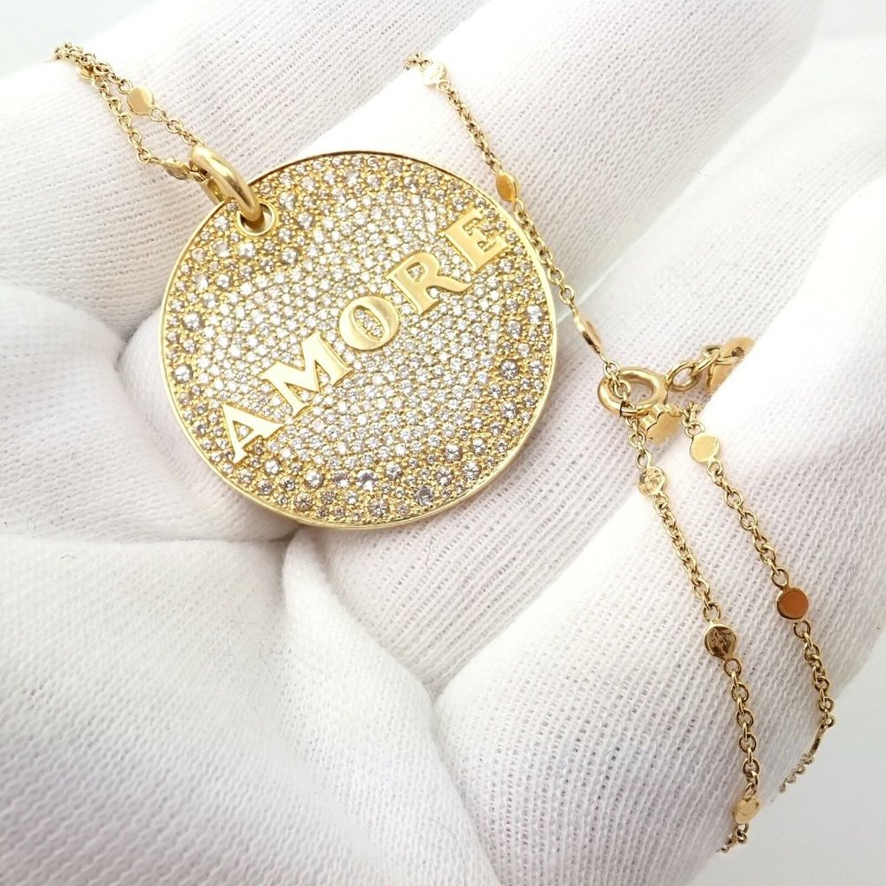 Pasquale Bruni 18k Yellow Gold Large Diamond + Sapphire Amore Pendant Necklace - Picture 6 of 12